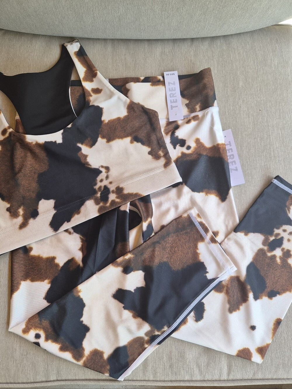 TEREZ Cow Print Matching Gym Set